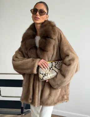 Шуба норковая с воротником куница - летучая мышь