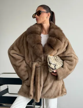 Шуба норковая с воротником куница - летучая мышь