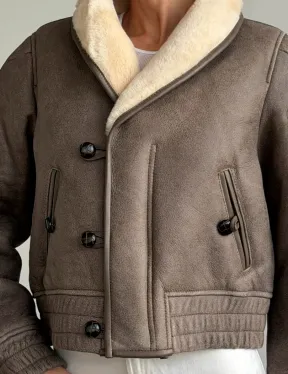 Короткая дубленка - воротник шаль