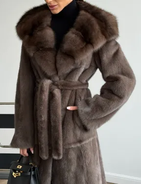 Шуба норковая длинная с капюшоном