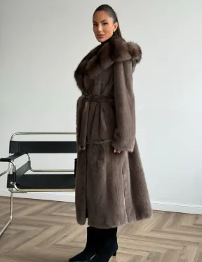 Шуба норковая длинная с капюшоном