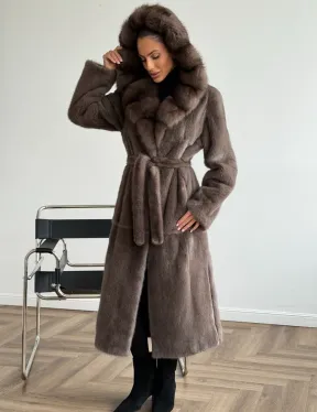 Шуба норковая длинная с капюшоном