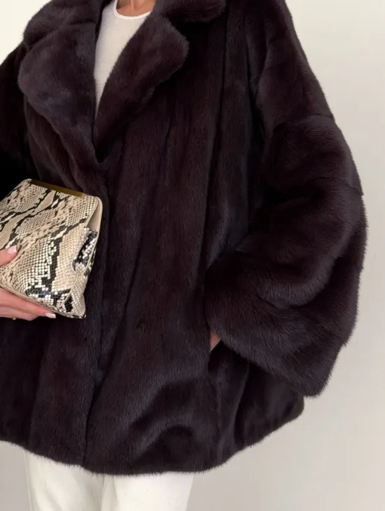 Норковый полушубок - цвет инжир