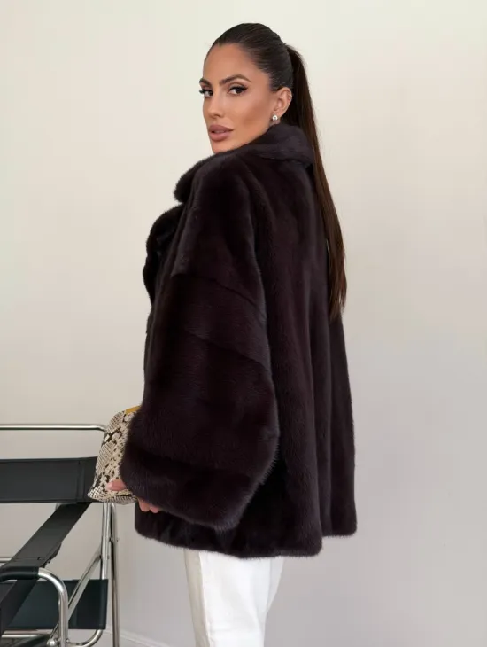 Норковый полушубок - цвет инжир