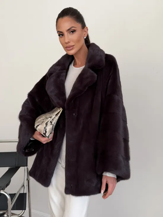 Норковый полушубок - цвет инжир