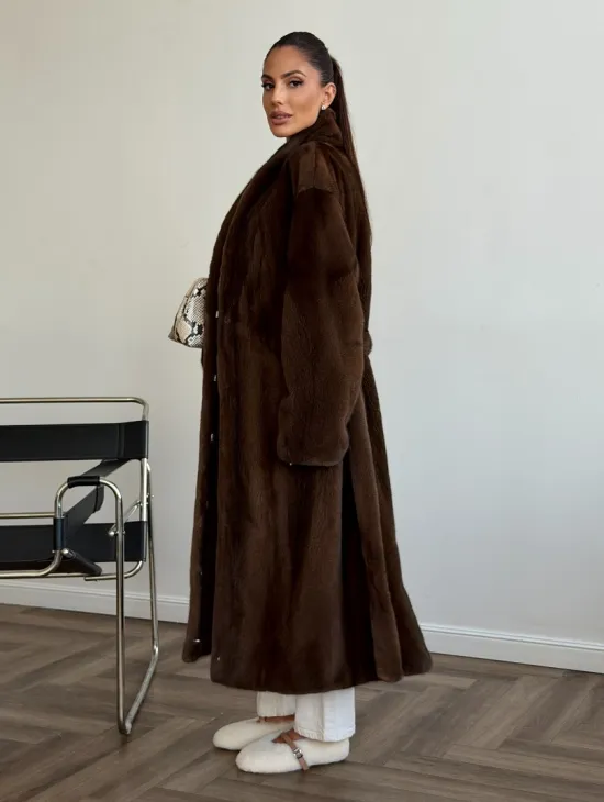 Шуба норковая в роспуск с меховым поясом