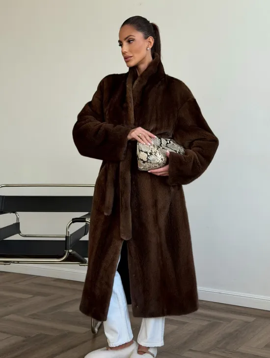 Шуба норковая в роспуск с меховым поясом