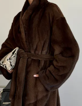 Шуба норковая в роспуск с меховым поясом