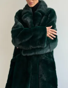 Зеленая норковая шуба - английский воротник