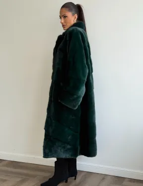 Зеленая норковая шуба - английский воротник