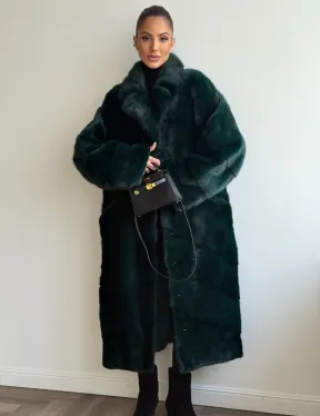 Зеленая норковая шуба - английский воротник