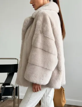 Светлый норковый полушубок - английский воротник