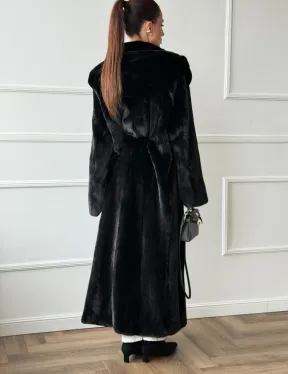 Чёрная норковая шуба модель «кимоно» с капюшоном кобра
