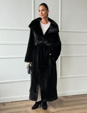 Чёрная норковая шуба модель «кимоно» с капюшоном кобра