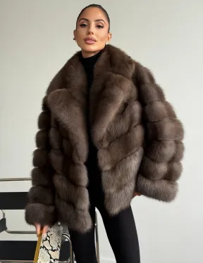 Шуба из куницы с английским воротником