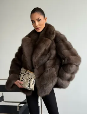 Шуба из куницы с английским воротником