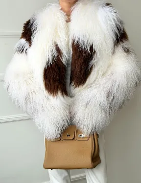 Шубка из ламы бело-коричневая