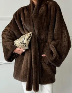 Норковый полушубок с меховым поясом - Летучая мышь