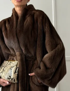 Норковый полушубок с меховым поясом - Летучая мышь