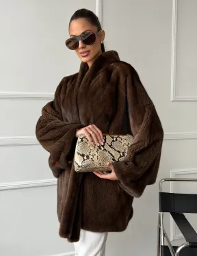 Норковый полушубок с меховым поясом - Летучая мышь