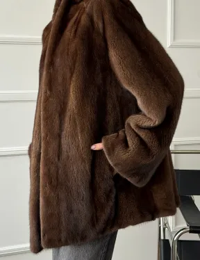 Норка жакет орех V-образный ворот