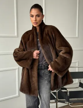 Норка жакет орех V-образный ворот