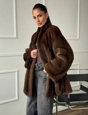 Норка жакет орех V-образный ворот