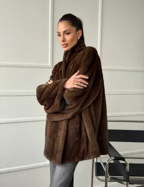 Норка жакет орех V-образный ворот