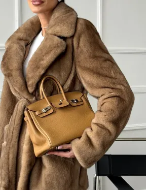 Полушубок норковый пастель с меховым поясом