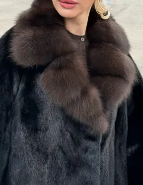 Черный норковый жакет с воротником куницы
