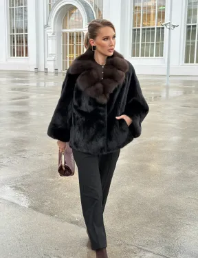 Черный норковый жакет с воротником куницы
