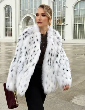 Шуба укороченная из арктической лисы под рысь