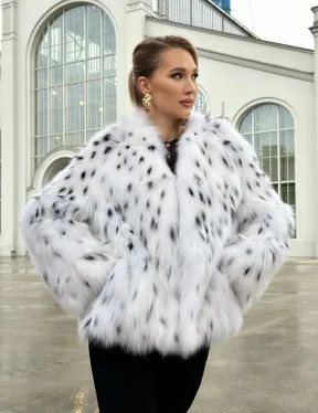 Шуба укороченная из арктической лисы под рысь
