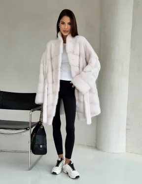 Белая шуба-кимоно, мех норка