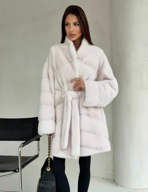 Белая шуба-кимоно, мех норка