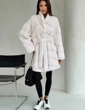 Белая шуба-кимоно, мех норка