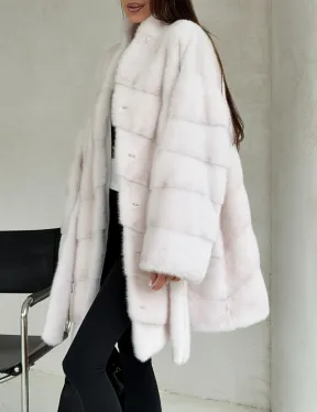 Белая шуба-кимоно, мех норка