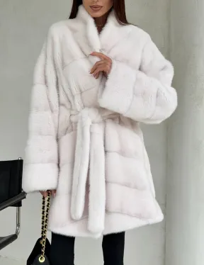 Белая шуба-кимоно, мех норка