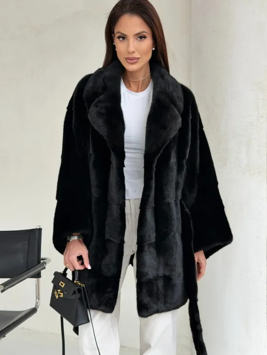 Черная норковая шуба - летучая мышь