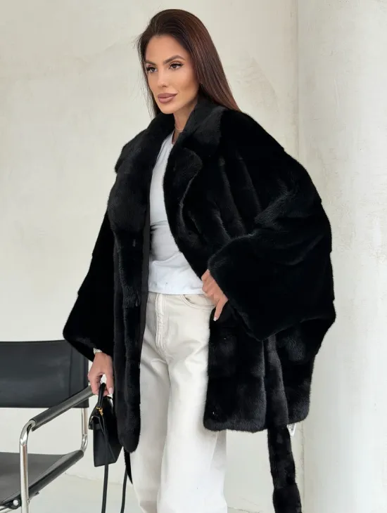 Черная норковая шуба - летучая мышь