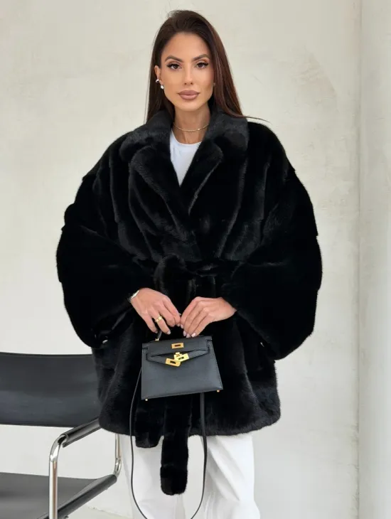 Черная норковая шуба - летучая мышь