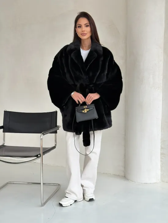 Черная норковая шуба - летучая мышь