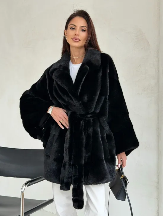 Черная норковая шуба - летучая мышь