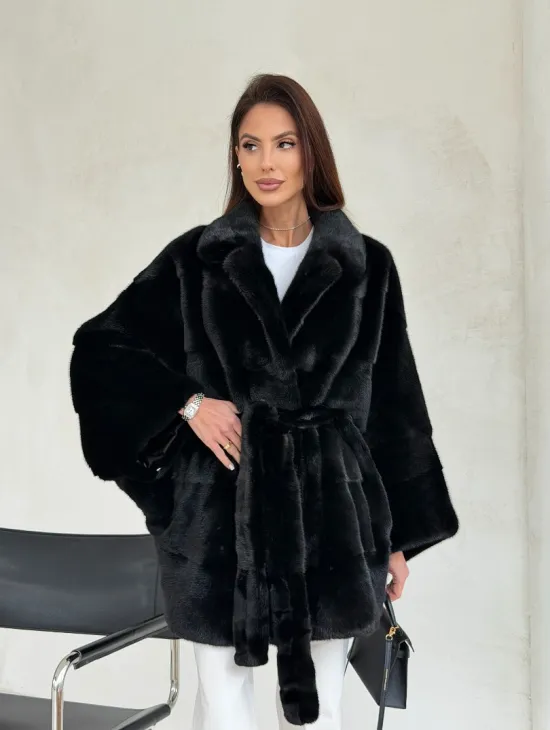 Черная норковая шуба - летучая мышь