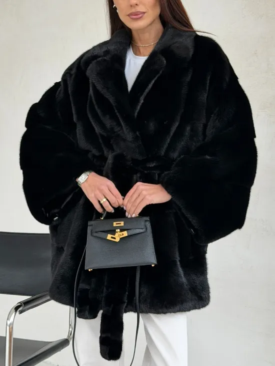 Черная норковая шуба - летучая мышь