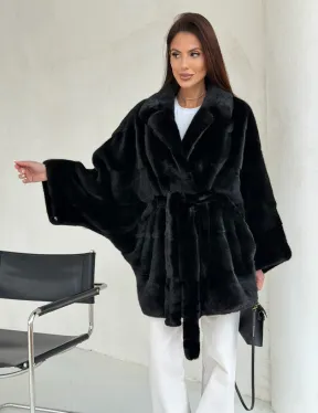 Черная норковая шуба - летучая мышь