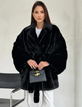 Черная норковая шуба - летучая мышь