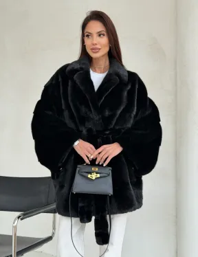 Черная норковая шуба - летучая мышь