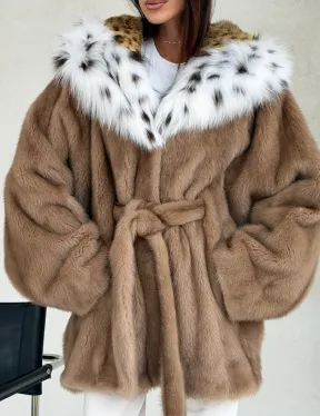 Шуба норковая пастель в роспуск с капюшоном под рысь