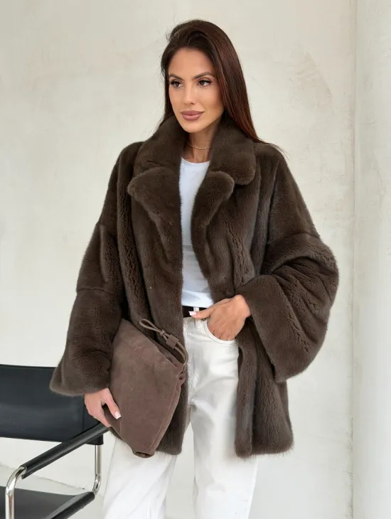 Меховой норковый жакет - английский воротник